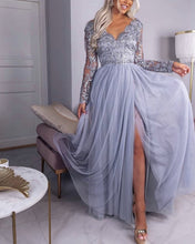 Load image into Gallery viewer, Silver Prom Dresses Long Sleeves
