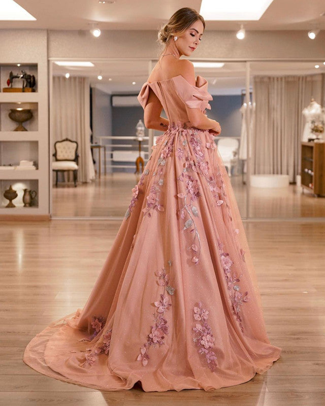 Tulle Prom Dresses Ball Gown Lace Flowers Sweetheart Straps  alinanova