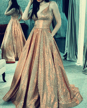 Load image into Gallery viewer, Champagne Gold Prom Dresses Glitter

