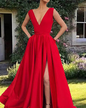 Load image into Gallery viewer, Long Red Satin Formal Gown
