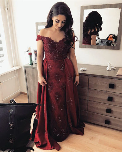 Lace Mermaid Off Shoulder Dresses With Detachable Skirt-alinanova