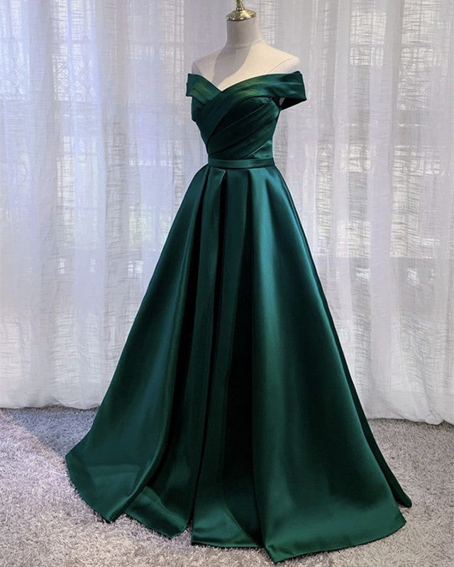 Long A-line Satin Off The Shoulder Prom Dresses Long A-line Satin Off The Shoulder Prom Dresses