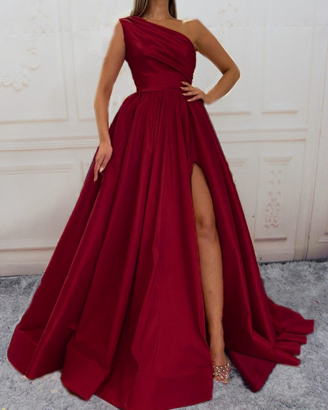 Burgundy Prom Dresses One Shoulder