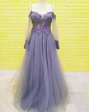 Load image into Gallery viewer, Tulle Formal Dresses Lace Appliques Cold Shoulder
