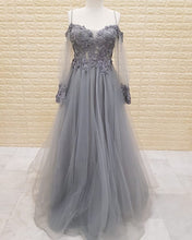 Load image into Gallery viewer, Silver Gray Tulle Prom Dresses 2024
