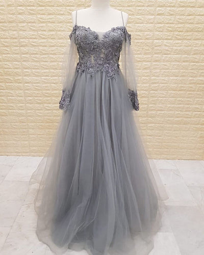 Silver Gray Tulle Prom Dresses 2024