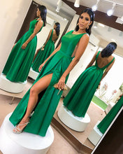 Load image into Gallery viewer, Simple Prom Dresses Satin Split Scoop Neck-alinanova
