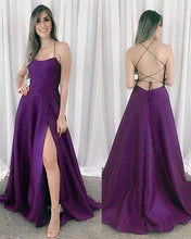 Load image into Gallery viewer, Sexy Cross Back Prom Long Dresses Side Split
