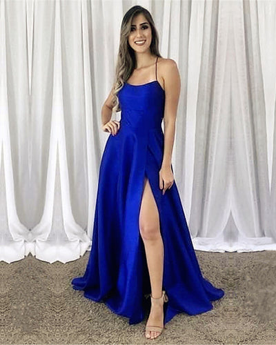 Sexy Cross Back Prom Long Dresses Side Split-alinanova