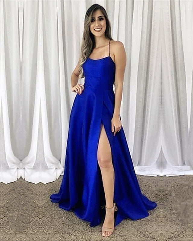 Sexy Cross Back Prom Long Dresses Side Split-alinanova