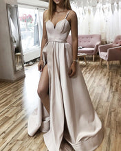 Load image into Gallery viewer, Long Satin Formal Dresses Spaghetti Straps Prom Gowns
