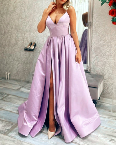 Lilac Satin Prom Dress