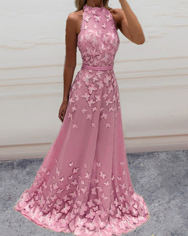 open lace back dress Simple A Line Hot Pink Satin Long Prom Dress with Butterfly Back, Long –  abcprom main image 1