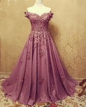 Load image into Gallery viewer, A-line /Princess Prom Dresses Tulle Off The Shoulder Lace Embroidery-alinanova
