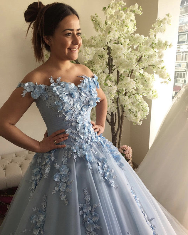 Elegant Pleated Tulle Sweetheart Prom Dresses 3D Flowers Embroidery-alinanova