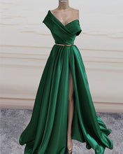 Load image into Gallery viewer, Sexy Long Satin Split Formal Dresses One Shoulder

