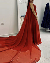 Load image into Gallery viewer, Long Chiffon Halter Prom Evening Dresses With Cape
