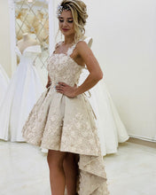 Load image into Gallery viewer, High Low Prom Dresses 3D Flowers Sweetheart Spaghetti Straps
