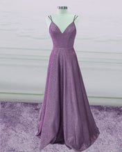 Load image into Gallery viewer, A-line /Princess Prom Dresses Glitter V Neck Spaghetti Straps-alinanova
