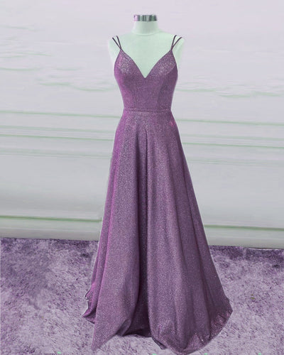 A-line /Princess Prom Dresses Glitter V Neck Spaghetti Straps-alinanova