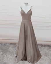 Load image into Gallery viewer, A-line /Princess Prom Dresses Glitter V Neck Spaghetti Straps
