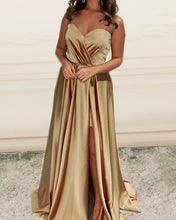 Load image into Gallery viewer, Ruched Sweetheart Split Prom Dresses Satin Long

