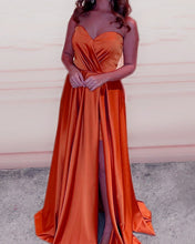 Load image into Gallery viewer, Ruched Sweetheart Split Prom Dresses Satin Long
