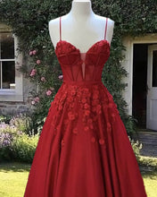 Load image into Gallery viewer, Red Tulle Corset Ball Gown With 3D Flowers
