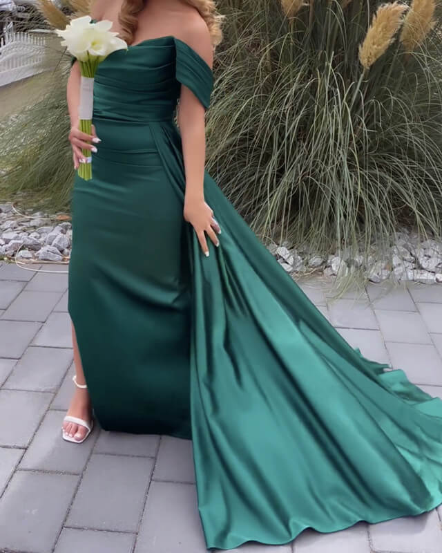 Mermaid Emerald Satin Prom Dress