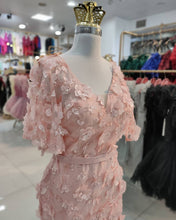 Load image into Gallery viewer, 3D Lace Flowers Mermaid V Neck Puffy Sleeves Dresses
