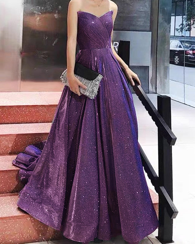 Long Sparkle Prom Dresses Strapless Bodice Corset – alinanova