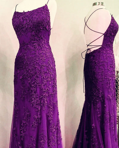 Purple Lace Mermaid Prom Dresses