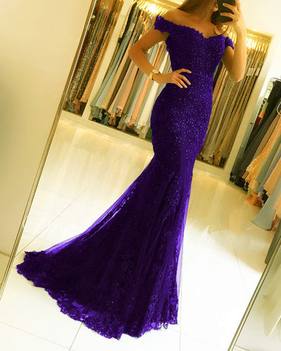 Purple Lace Mermaid Prom Dresses