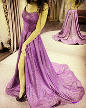 Load image into Gallery viewer, Purple Glitters Prom Dresses Side Split
