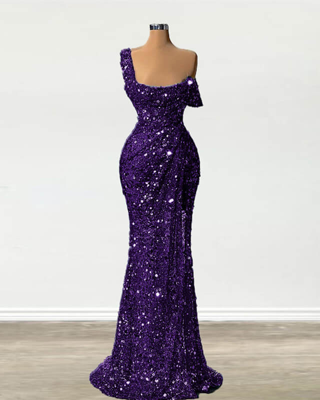 Mermaid Purple Sequin Prom Dress