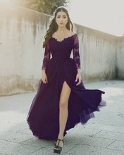Load image into Gallery viewer, Tulle Formal Dresses Leg Slit Appliques Sleeves-alinanova

