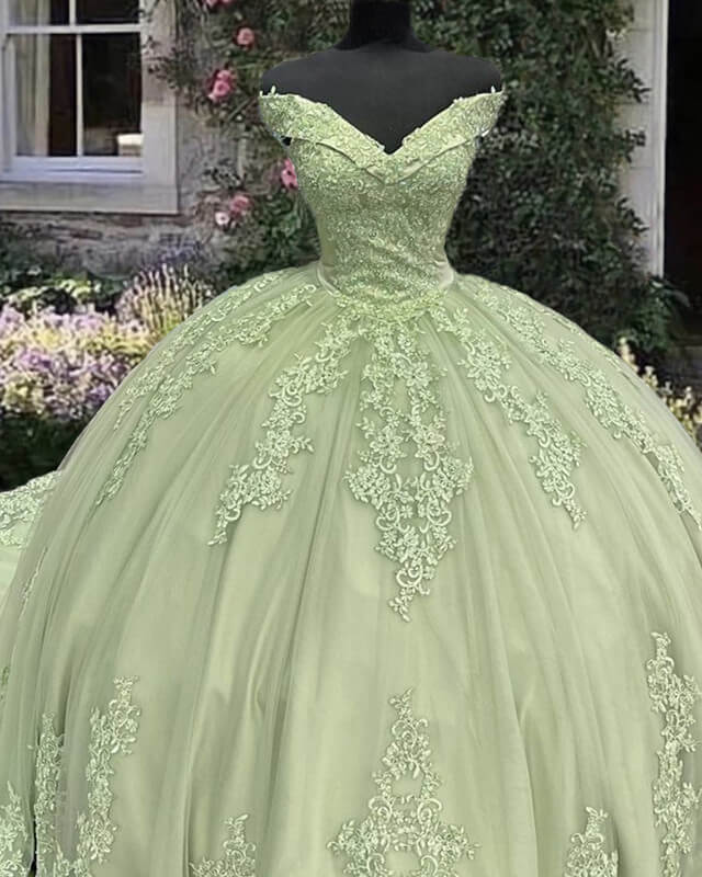Sage Lace Off Shoulder Quinceanera Dress – alinanova