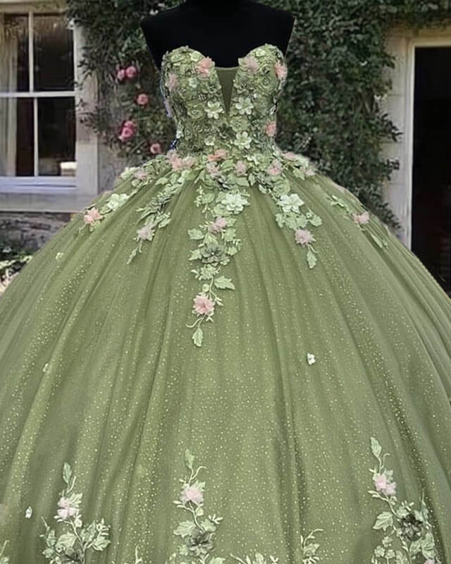 Strapless Tulle Ball Gown Dress with Pink Floral Flowers Strapless Tulle Ball Gown Dress with Pink Floral Flowers