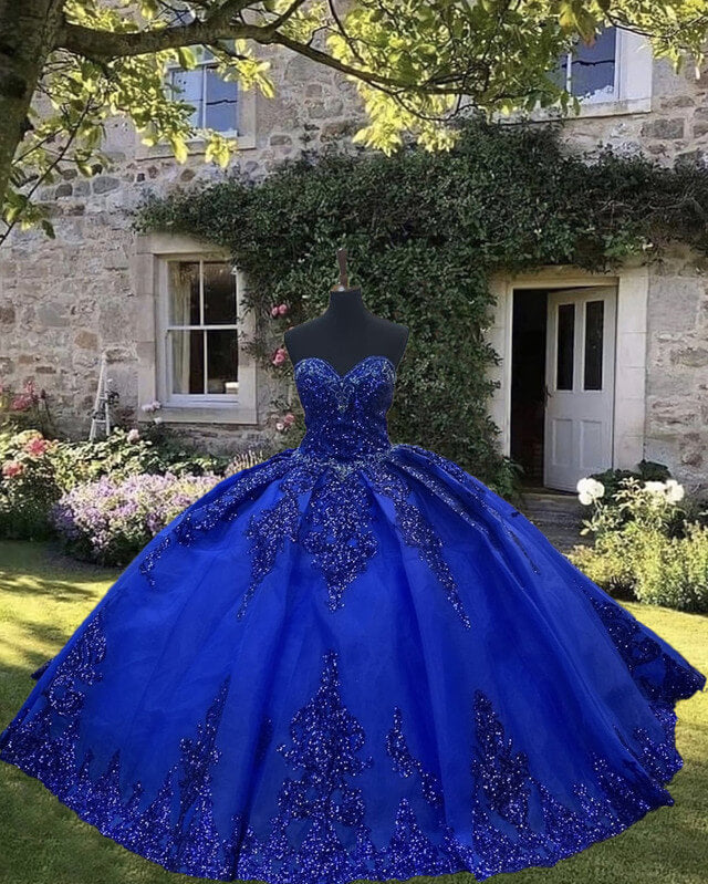15 dresses color blue Ball Gown Quinceanera Sweet 16 Prom Dress Royal and Gold Embroidered Lace Glitter Sequins Applique Pearl Designer Princess Homecoming Wedding Dress Long Train 16 at Amazon Women's Clothing store an majestic quinceanera dress Royal Blue Off the Shoulder