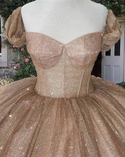 Load image into Gallery viewer, Rose Gold Sleeved Corset Ball Gown Dress
