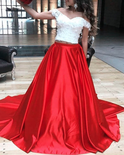 Red And White Prom Dresses Two Piece