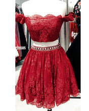 Load image into Gallery viewer, Red Lace Homecoming Dresses 2019 Two Piece Style
