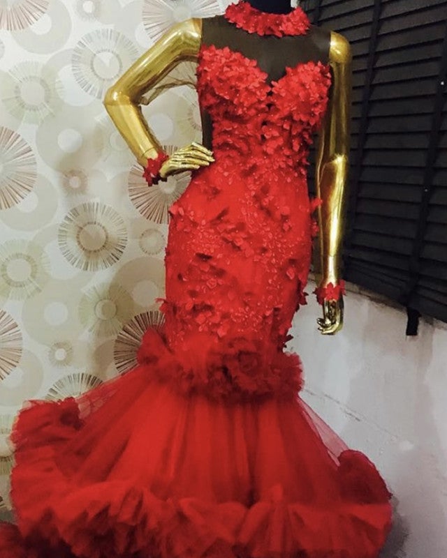 Red Layered Appliques Mermaid Prom Dresses Red Layered Appliques Mermaid Prom Dresses