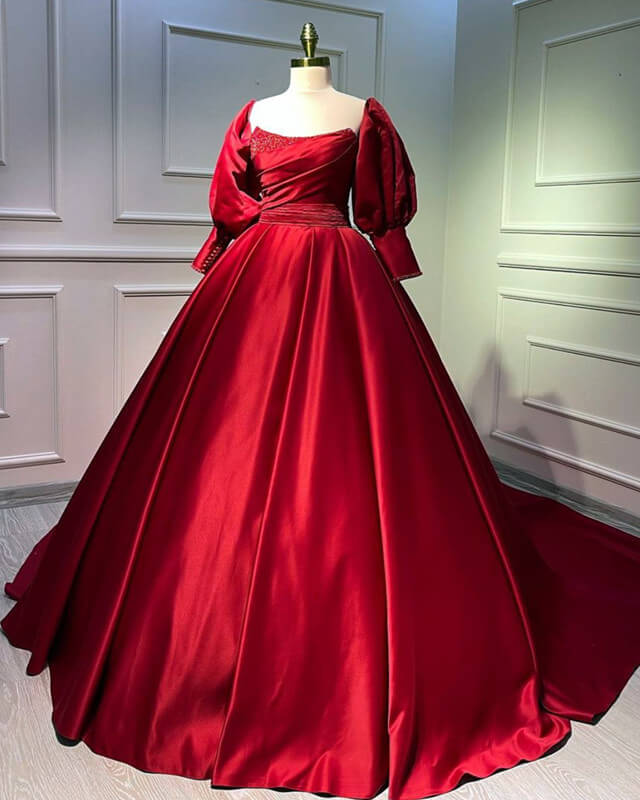 Red Long Sleeve Wedding Dress