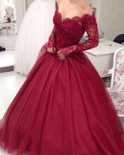 Load image into Gallery viewer, Long Sleeve Burgundy Quinceanera Dresses
