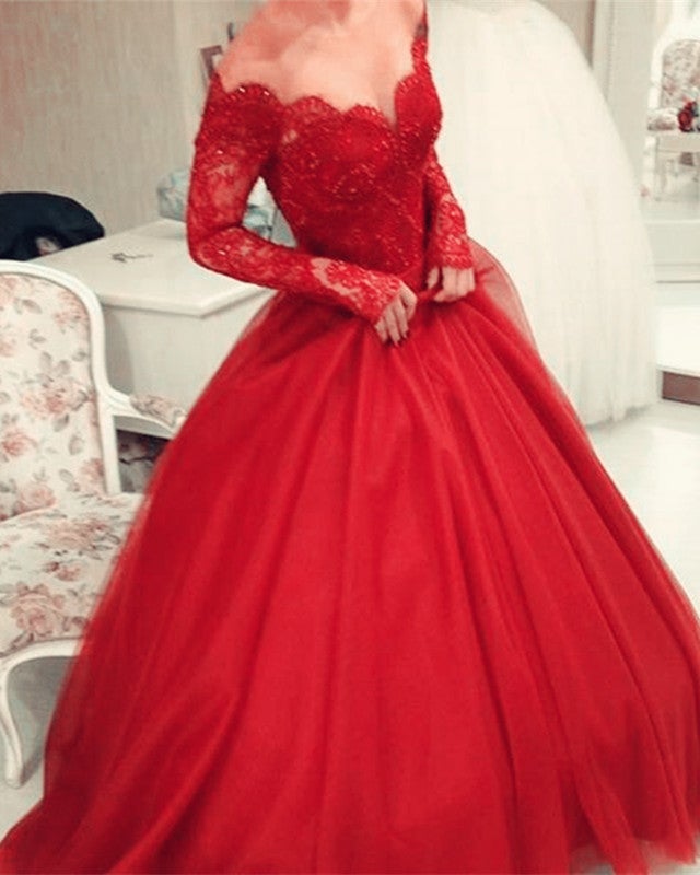 Red Quinceanera Dresses Long Sleeve