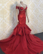 Load image into Gallery viewer, Red Off The Shoulder Prom Dresses Black Girl
