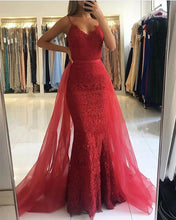 Load image into Gallery viewer, Red Lace Mermaid Evening Dress
