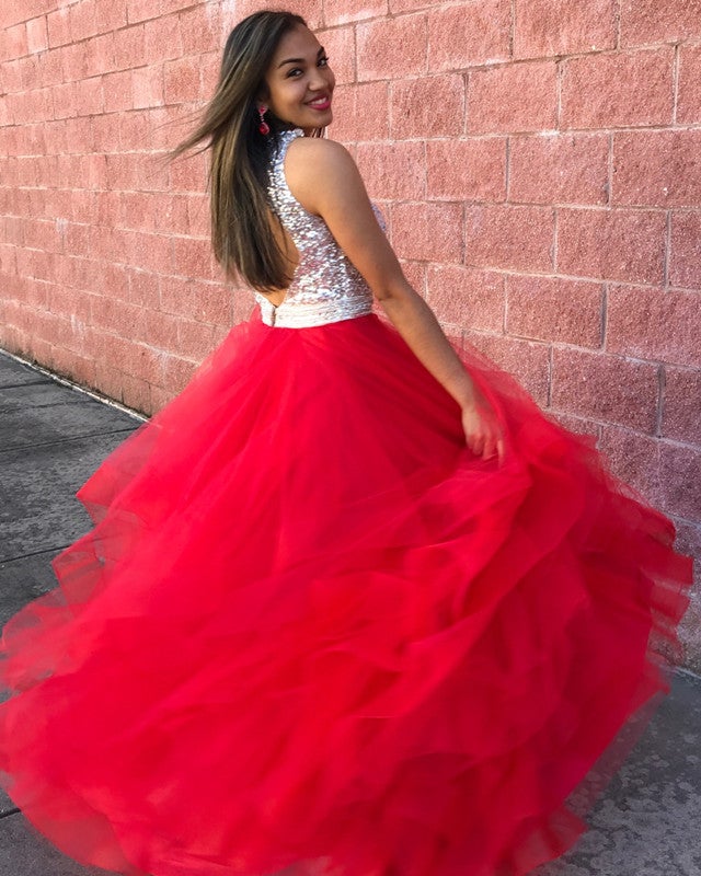 red prom dress with ruffles Red Prom Dresses Ball Gowns Organza Ruffle With Sequin Beaded And Keyh –  alinanova