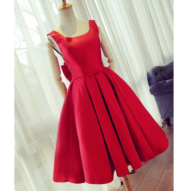 Red Satin Bow Back Party Dresses